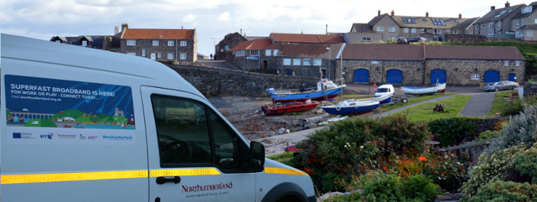 Northumberland broadband van at Craster port